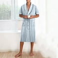 thumbnail image 4 of Men’s Summer Bathrobe Lightweight & Breathable Short Sleeve Robe with Pockets Men's Solid Color V Neck Belt Bathrobe, 4 of 9