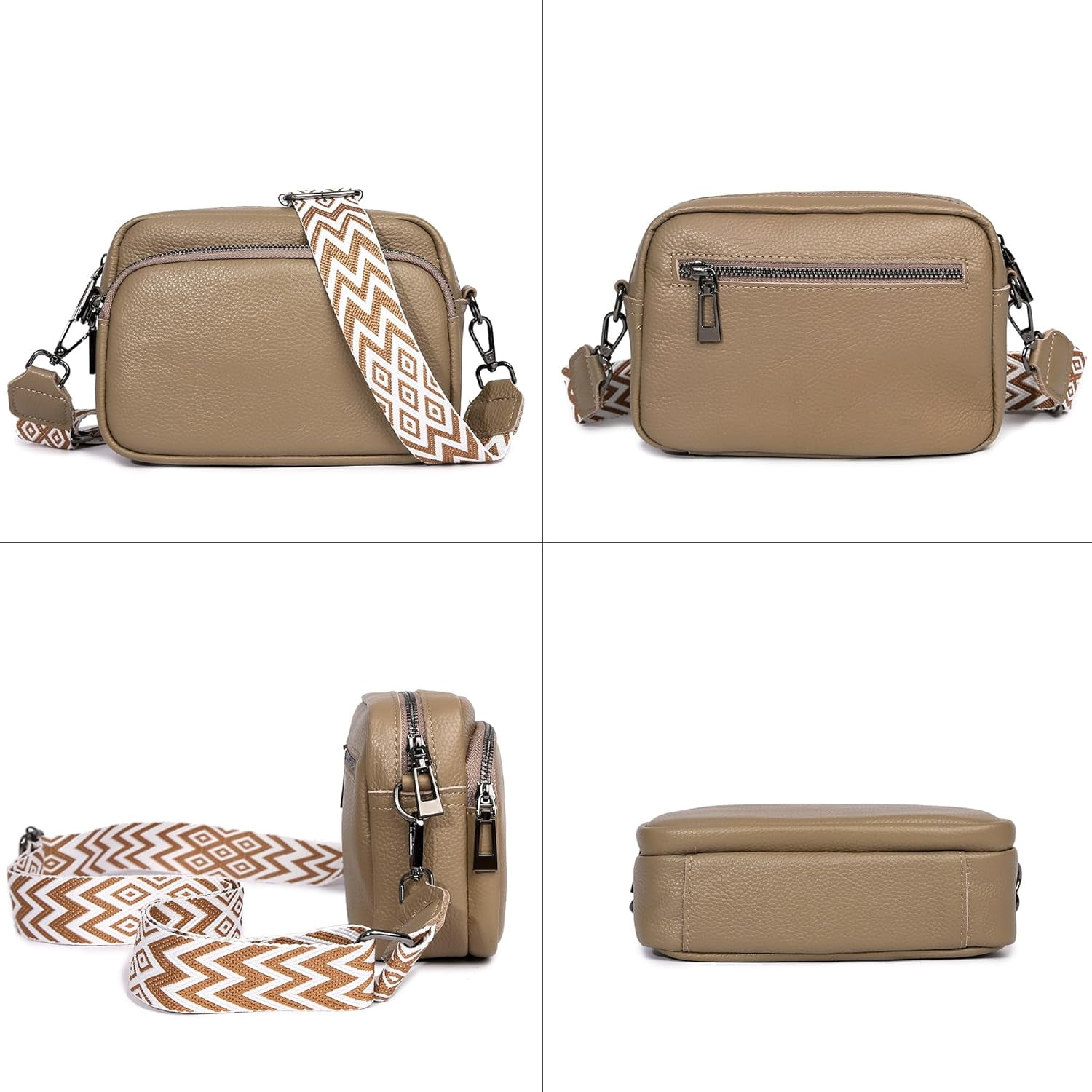 Small Shoulder Crossbody Bag for Women Vegan Leather Handbag Purse Triple Zip Wallet Purse Trendy Bag