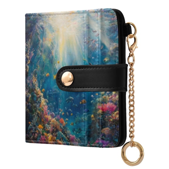 Qxltty Underwater World Ladies Wallet Rfid Slim Thin Compact Credit Card Women Wallet Zipper Coin Pocket and ID Window for Female Gifts