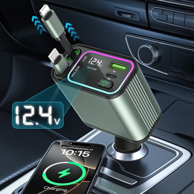 Cshidworld 4-in-1 Retractable Car Charger, 66W Fast Charging photo 1