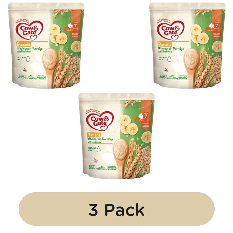 Cow & Gate Banana Wholegrain Porridge Baby Cereal 7+ Months 200g, British Import (Pack of 3)