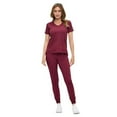 thumbnail image 3 of ACTIVE UNIFORMS Women’s Ultra-Soft Luxe Stretch Jogger Scrub Set V-Neck Top & Jogger Pants with Pockets - Regular & Petite Size (Burgundy, Large-Petite), 3 of 4