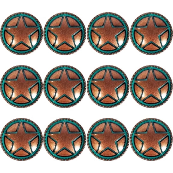 Urbalabs Teal Star Cast Iron Kitchen Cabinet Handles and Drawer Pulls Western Concho Cross Horseshoe and Star Country Home Rustic Decor Farmhouse Cabinet Handle Cabinet Knobs (12 Pack Knobs)
