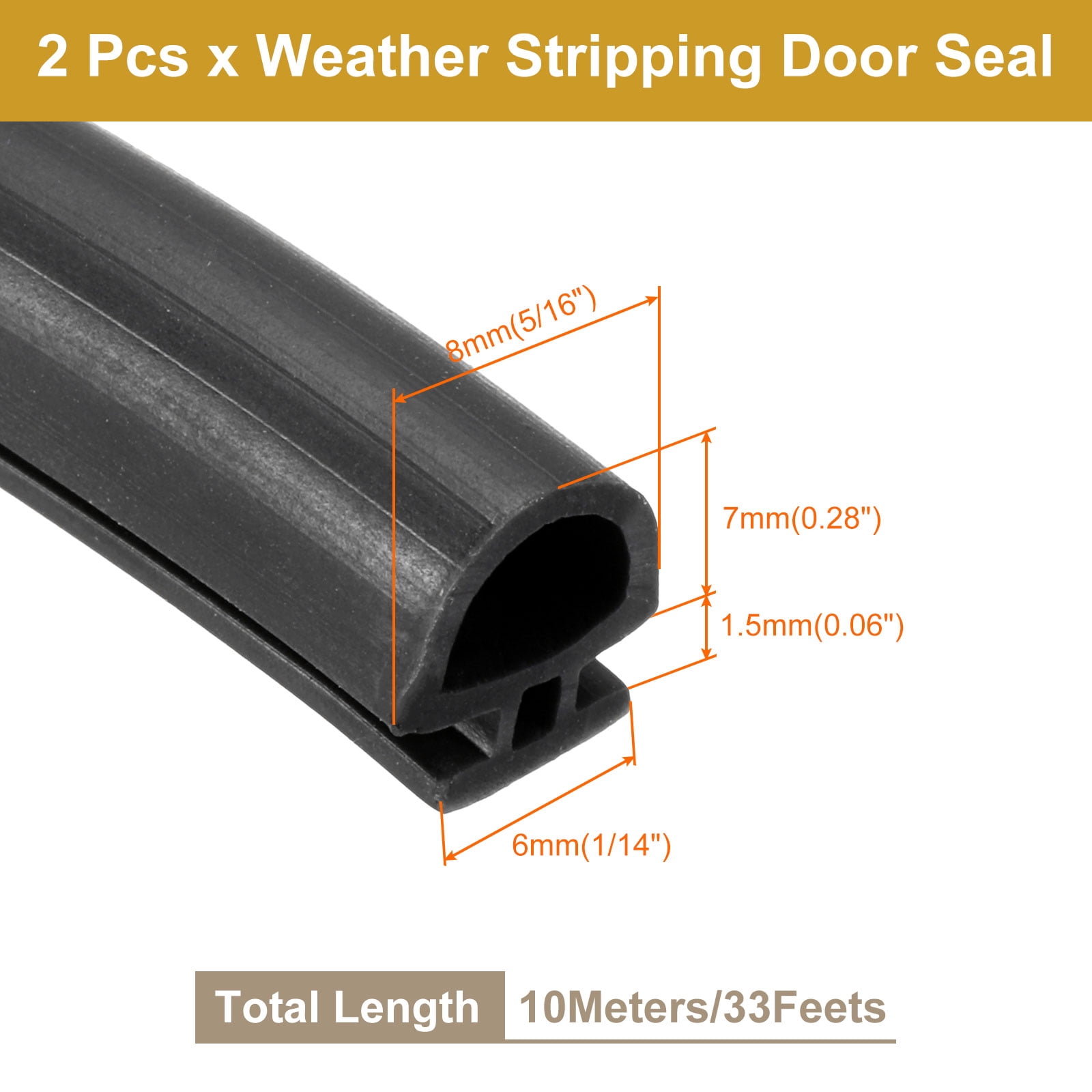 Window Weather Stripping Door Seal, 2 Pack 5/16" Wide Bulb Bubble TPE Weatherstrip Seal for 1/4" Slot (10 m/33 ft, Black)