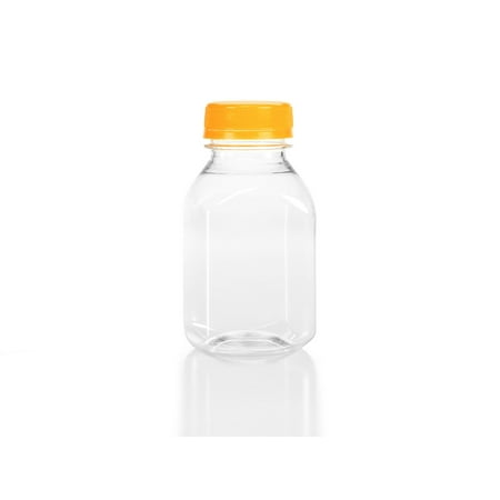 (6) 8 oz. Clear Food Grade Plastic Juice Bottles 8 oz. with Caps (6/pack) (8 oz., Orange (Best Juice For Clear Skin)