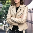 thumbnail image 2 of Faux Leather Jacket for Women, Vegan Jackets Moto Biker Motocycle Coat Khaki 5XL, 2 of 3