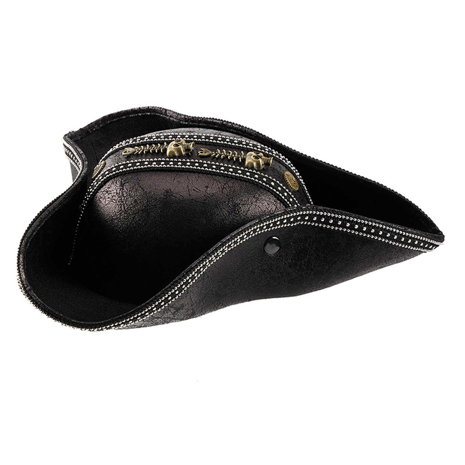 Doomiva Faux Leather Pirate Hat Colonial Medieval Tricorn Hats for Men Women Carnival Party Hat Cap Black One Size