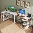 thumbnail image 3 of 47" Reversible L Shape Desk with Power Outlets & Adjustable Storage Shelves, Corner Computer Desk for Home Office Gaming,White, 3 of 9