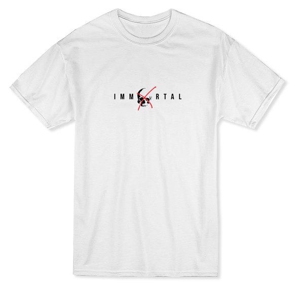 T-shirt Blanc pour Homme à Motif Graphique de Crâne avec Citation Immortelle