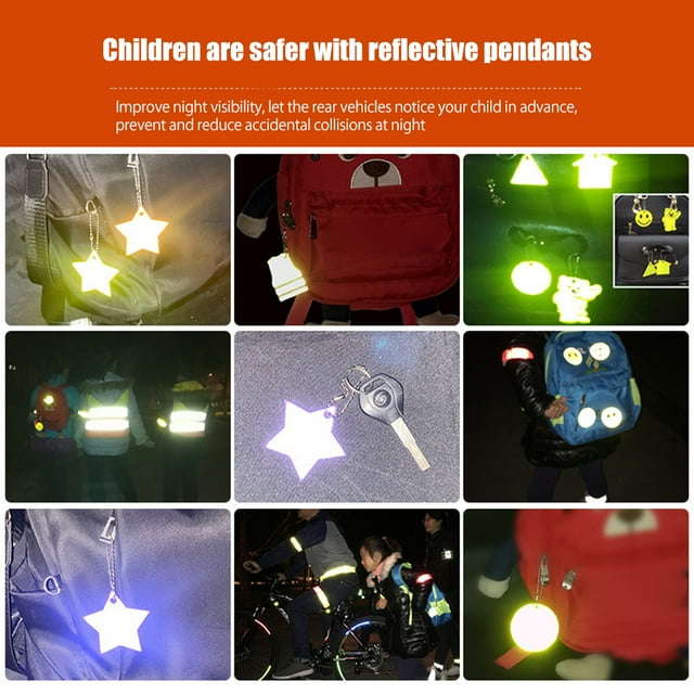 12pcs Aléatoire Couleur Sécurité Réflecteur Pendentif Étoile Sécurité Réflecteur Pendentif Étoile Réflecteur Enfants Réflecteur Pendentif pour Sac d'École Sac à Dos Cyclisme Course