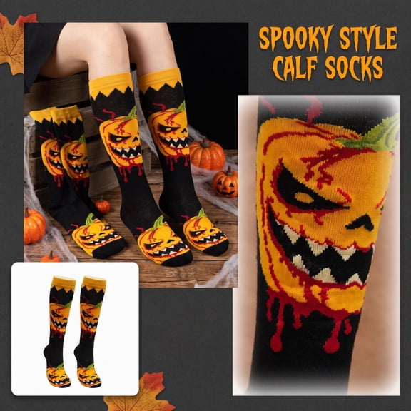 Fun Halloween Socks for Men and Women Spooky Cartoon Print Cozy Fall Calf Socks Boo Basket Stuffers Halloween Gifts Spooky Season Sock