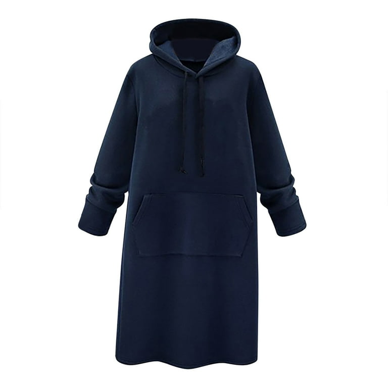Babysbule Womens Pajamas Sports Sets Women s Hooded Sweater Dress Women s Spring And Winter New Solid Color Loose Lazy Style Extended Knee Length Skirt Clearance Tops Walmart
