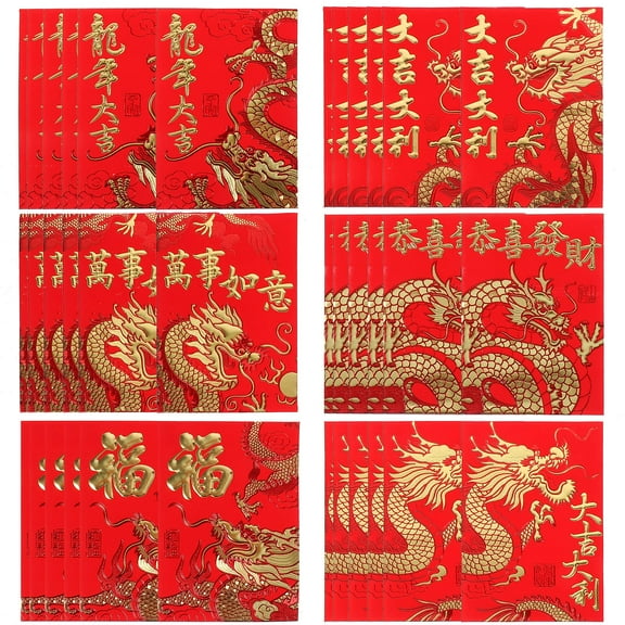LULULION 60Pcs Chinese Style Red Envelope Paper Money Storage Packet Assorted Color