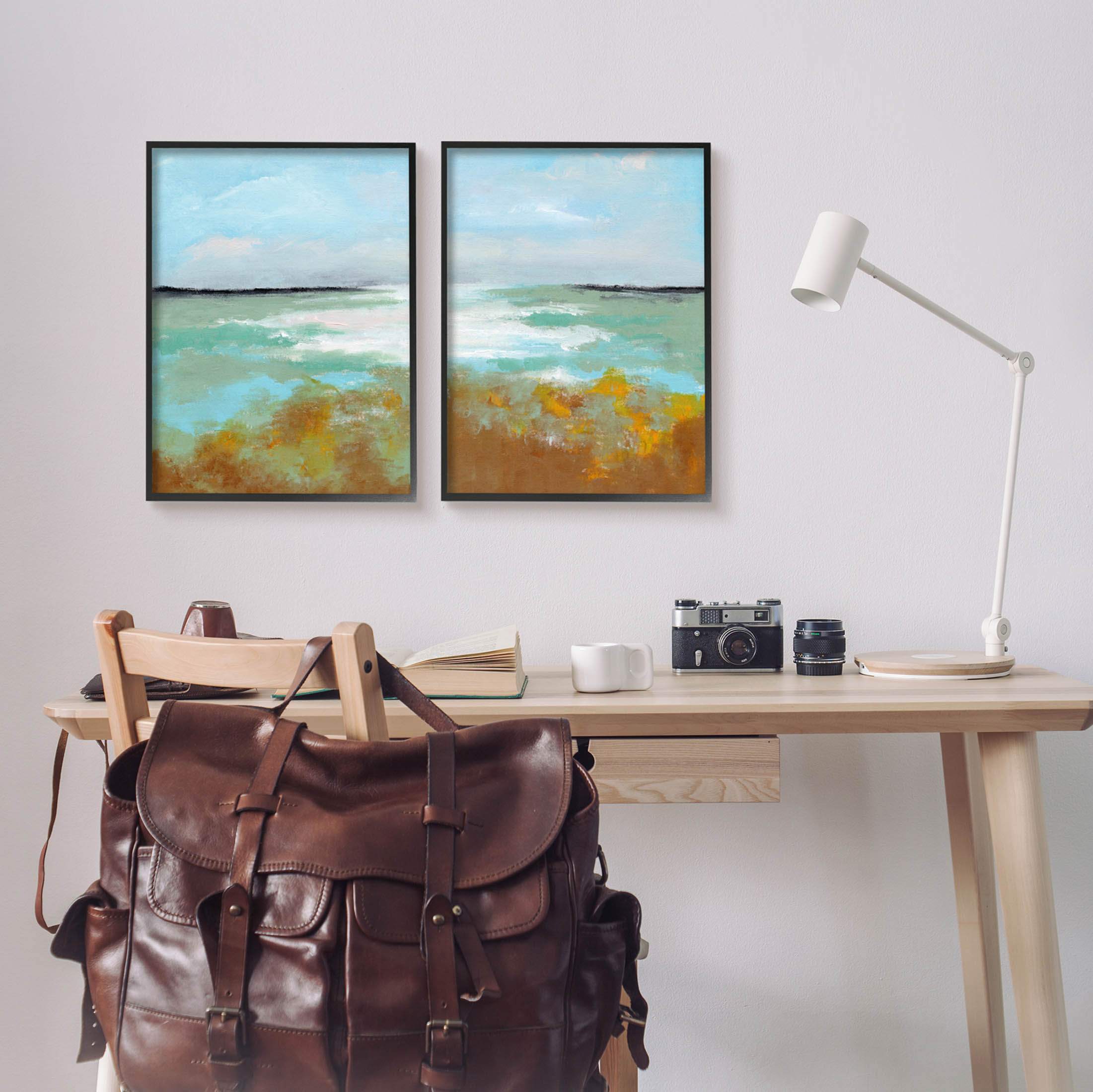Stupell Industries Moss Abstract Grassy Landscape Painting Black Framed Art Print Wall Art, Set of 2, Design by Nikita Jariwala