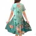 thumbnail image 4 of SGFCWSX Girls Short Sleeve Skater Dress Kids Crewneck Dinosaur Print Swing Dress for Spring Summer Casual Play Mint Green Size 9-10 Years, 4 of 5