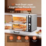 KFFKFF Electric Pizza Oven, 18 Dual-Layer Commercial Countertop Pizza Maker, 842°F Max Temperature, Indoor Oven with Thermometer, Separate Upper & Lower Temperature Control & Timer for Home