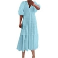 thumbnail image 2 of Antinious Women Short Sleeve Solid Button Pleated Loose Casual Dress, 2 of 5