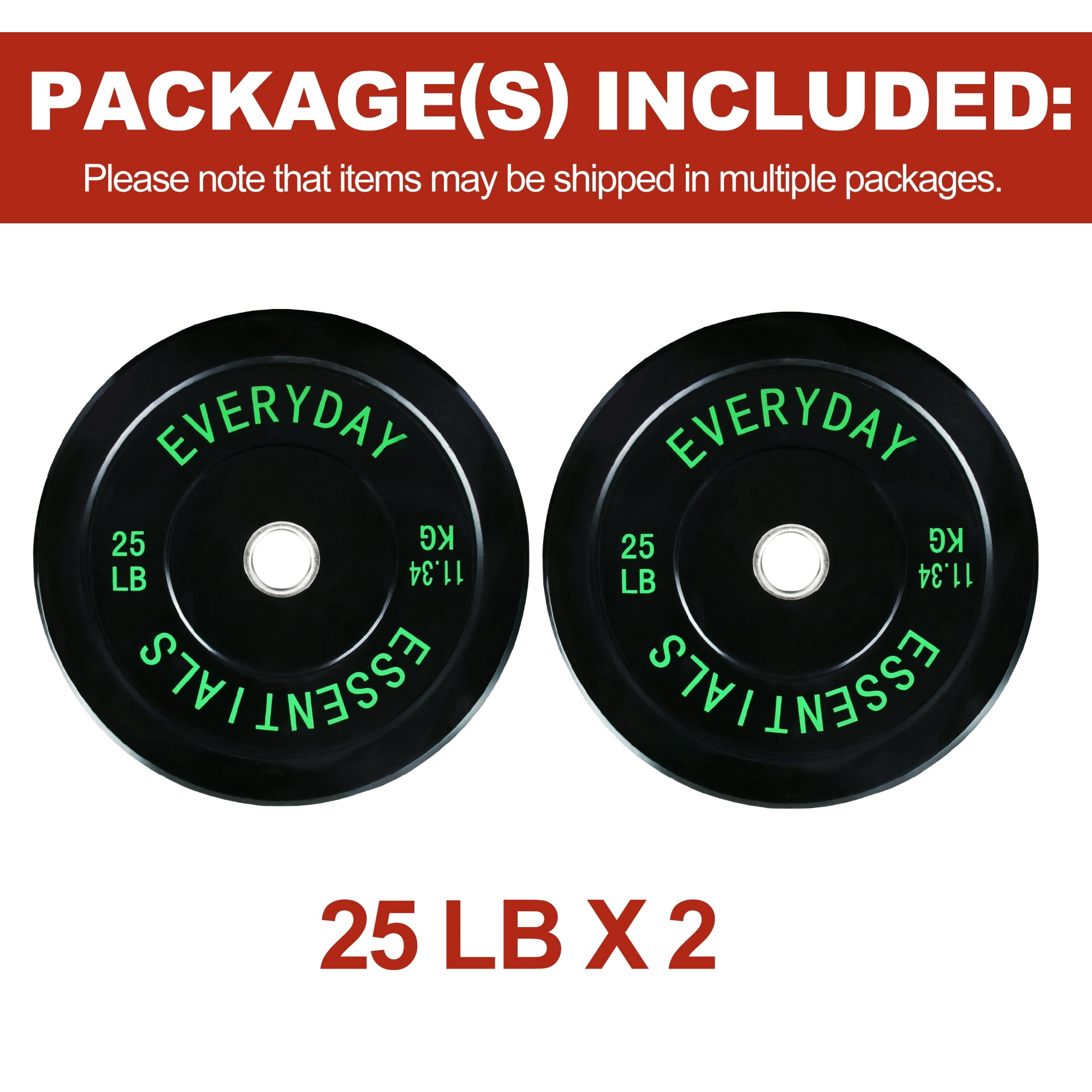 FlexWave 2-Inch Olympic Bumper Weight Plate，with Steel Hub, Black, Multiple Sizes，Single & Pair, for Strength Training & Home Gym