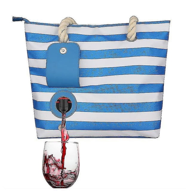 Newway Beach Wine Purse Canvas Tote Handbag With Hidden Dispenser Insulated Compartment