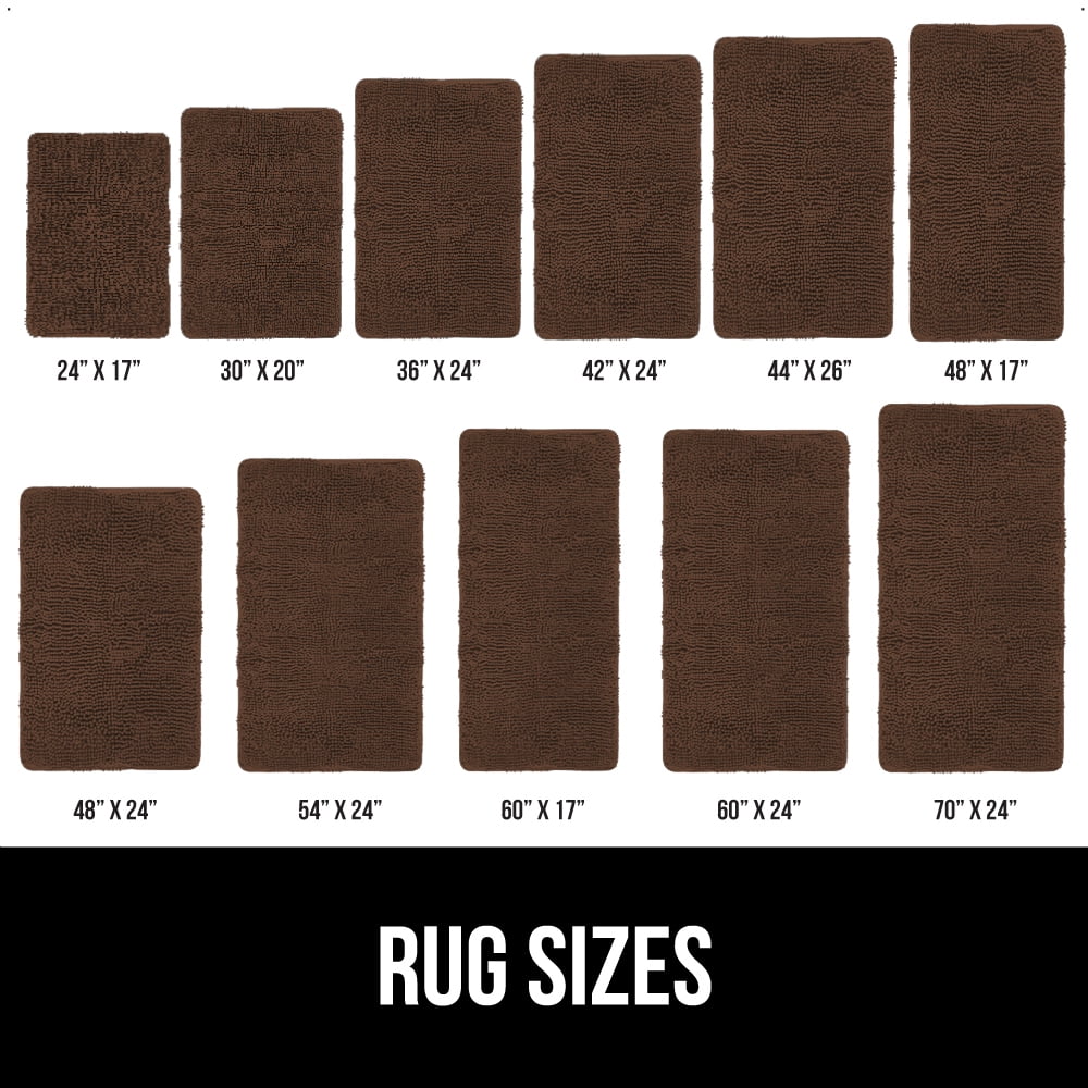 GORILLA GRIP Chenille Bath Rug 24x17, Rubber Backing Quick Dry Washable Microfiber Mats, Brown