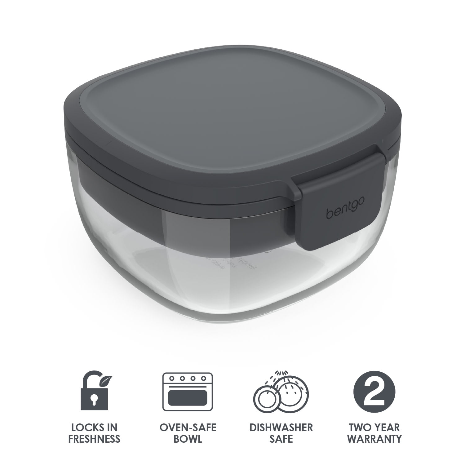 (4 pack) Bentgo All-in-One Glass Salad Container 5-Compartment Dark Gray 61 oz or 7.6Cups. (BGLASSAL-DG), Designed to Help with Packed Lunches and Daily Commutes