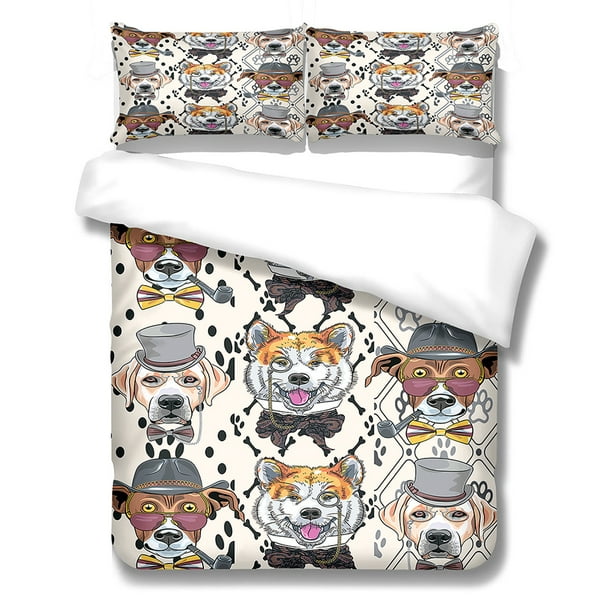 Juego de edredón con temática de perro, fundas de edredón, fundas de almohada, juegos de cama con estampado de dibujos animados para dormitorio L LYSHDW2109250004, 3 piezas seitruly HA012372-07