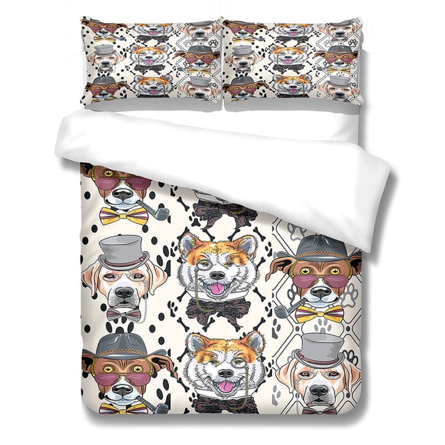 Juego de edredón con temática de perro, fundas de edredón, fundas de almohada, juegos de cama con estampado de dibujos animados para dormitorio L LYSHDW2109250004, 3 piezas sidaley HA012372-07