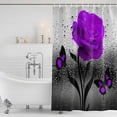 thumbnail image 3 of Purple Rose Shower Curtain, Waterproof Shower Curtains for Bathroom, Raindrops Floral Butterfly Abstract Grey Art Washable Fabric Bathtub Curtain Set Bath Decor with 12 Hooks Stall 36"x72", 3 of 8