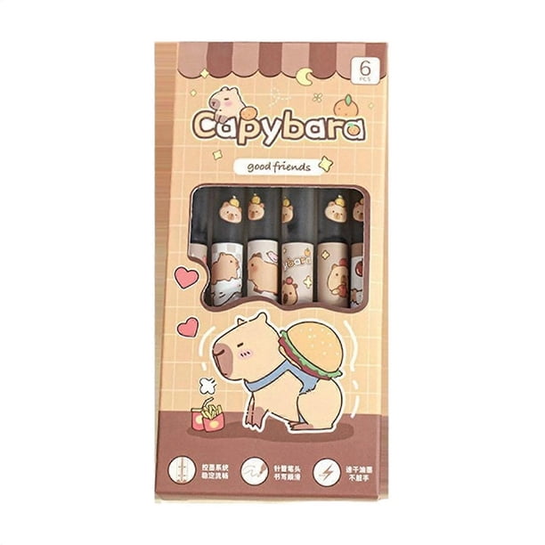 Capybara pens with cute pen set, 6 x Capybara gel pens for writing, 0.5mm aesthetic pens, fastdrying animal ink pens, student stationery set.