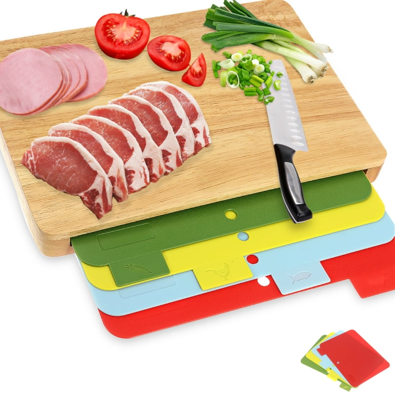 EasytoClean Bamboo Cutting Board with 4 ColorCoded Flexible Cutting