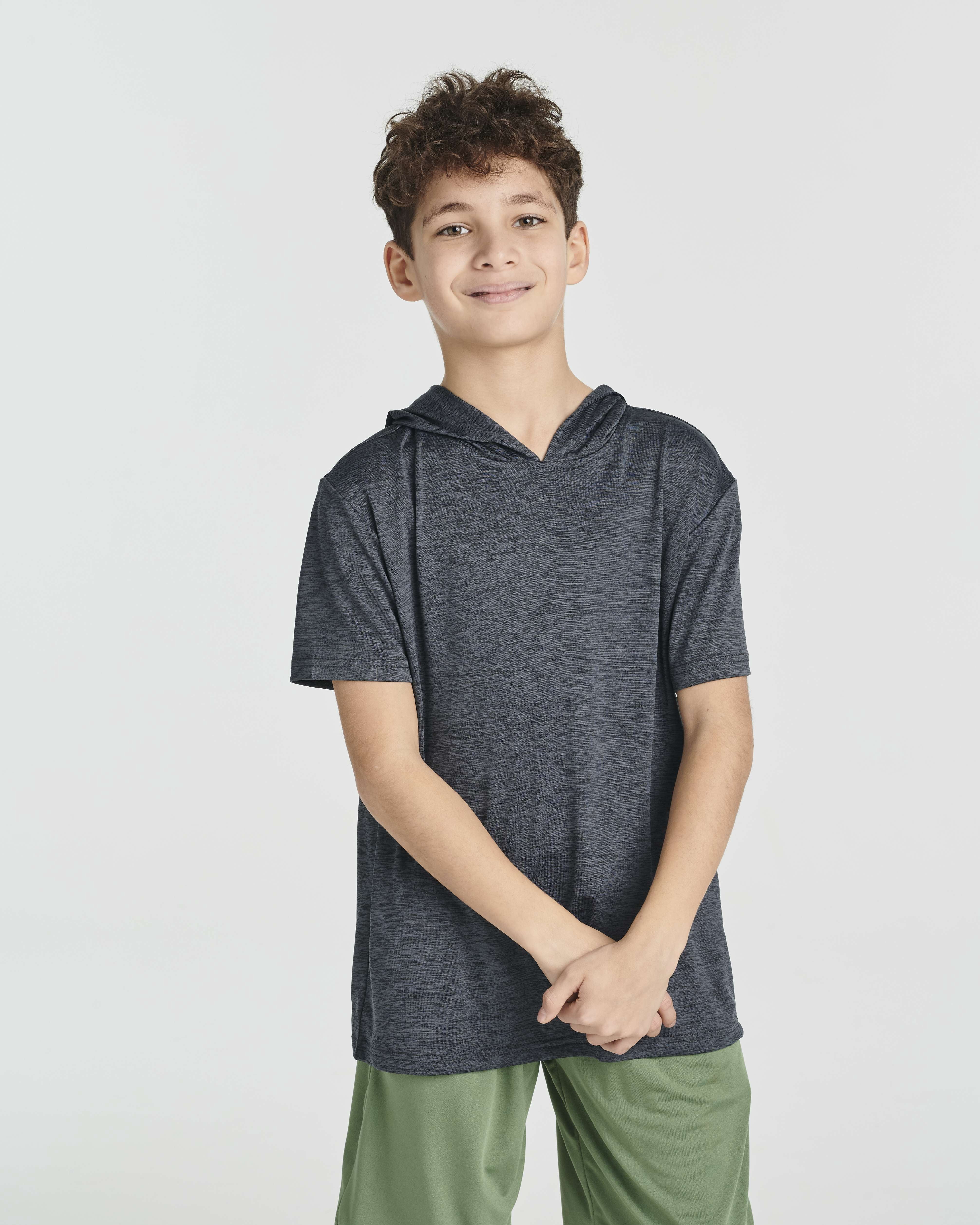 Real Essentials 3 Pack: Boys Dry-Fit Youth Teen Active Athletic Short Sleeve Workout Hoodie - Hooded Pullover Shirts