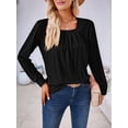 thumbnail image 6 of Women'S Long Sleeve Tops Dressy Casual Square Neck Pleated Work Blouse Fall Trendy Tunic Flowy Chiffon Shirts Black XXL, 6 of 9