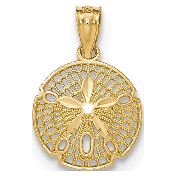 14k Yellow Gold Solid Polished Finish Filigree Design Sea Sand Dollar Charm Pendant