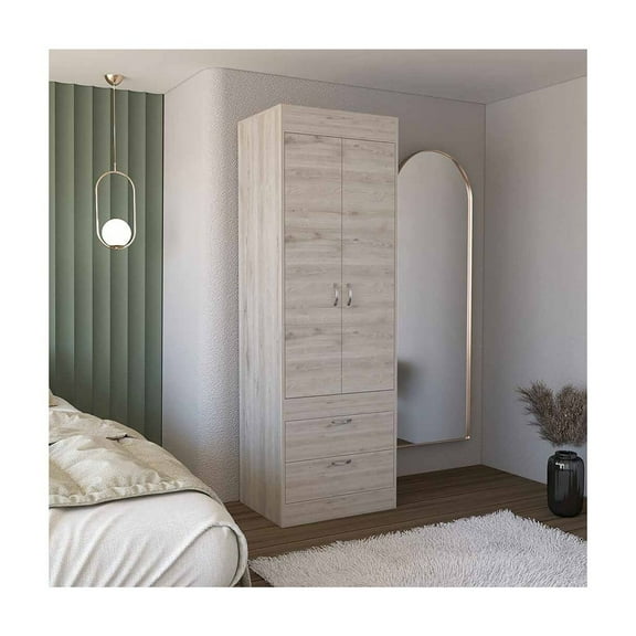 DEPOT E-SHOP Portugal Armoire, Double Door Cabinet, Two Drawers, Metal Handles, Rod