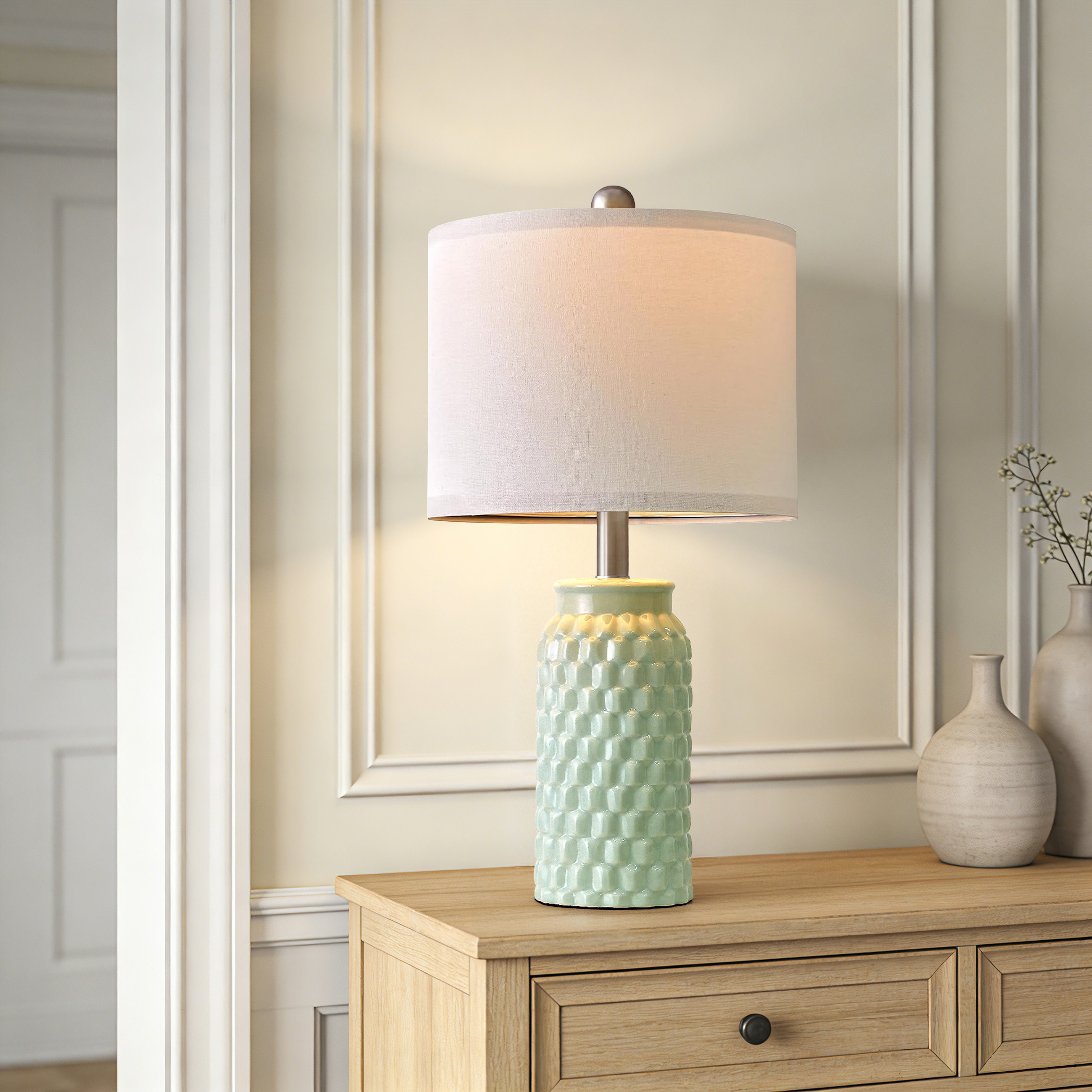 Oneach Modern Ceramic Table Lamps Set of 2, Light Green photo 4