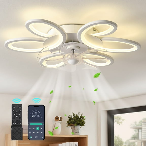 Laybasic 25" Ceiling Fans with Lights and Remote, Low Profile Flush Mount LED Ceiling Fan 6 Speed Dimmable Reversible Fan Light for Bedroom Living Room