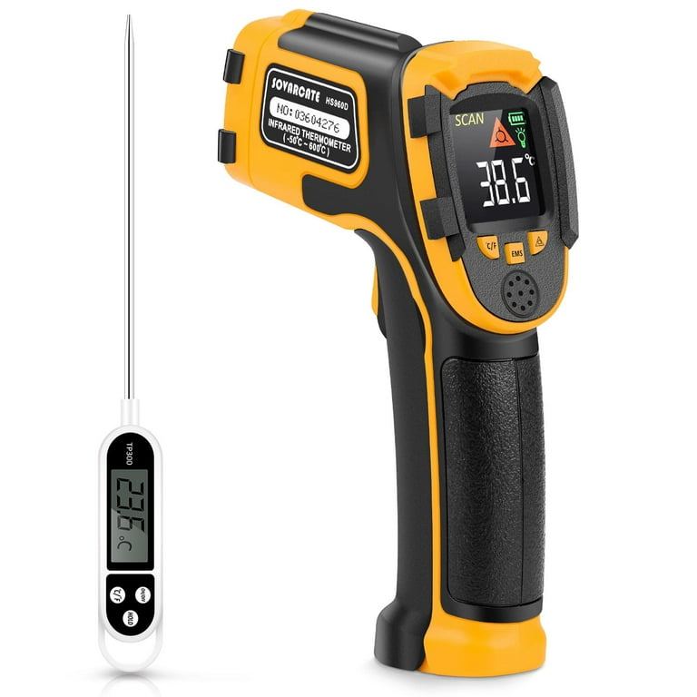 Infrared Thermometer Non-Contact Digital Laser Temperature Gun Color  Display -58℉～1112℉(-50℃～600℃) Adjustable Emissivity - for  Cooking/BBQ/Food/Fridge/Pizza Oven/Engine - Meat Thermometer Included 