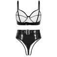 thumbnail image 4 of Traje Rave de baile en barra para mujer, aspecto húmedo, charol, sin aros, sujetador sin relleno, Top con cintura alta, bragas con hebilla trasera ajustable, 4 of 5