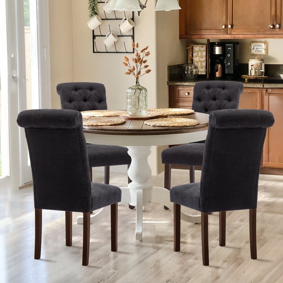 MALOL Tufted Dining Room Chairs Set of 4, Upholstered Accent Parsons Diner Chairs, Fabric Side Stylish Kitchen Chairs with Solid Wood Legs and Padded Seat, Black