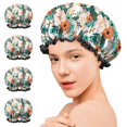 thumbnail image 7 of Shower Caps,Pioneer Flower Floral Print Pattern Waterproof Shower Cap for Women 4 Pieces,Double Reusable Hair Cover for Shower PEVA Elastic Stretch Hem, 7 of 7