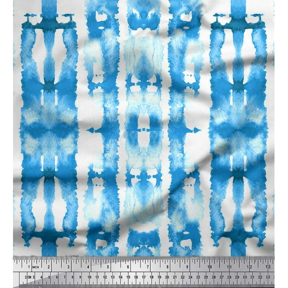 Soimoi Blue Cotton Duck Fabric Shibori Tie-Dye Printed Craft Fabric by the Yard 42 Inch Wide