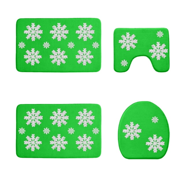 Christmas Bathroom Sets, 4 PC Snowflake Rug Machine Washable Non Slip Absorbent Festive Decor