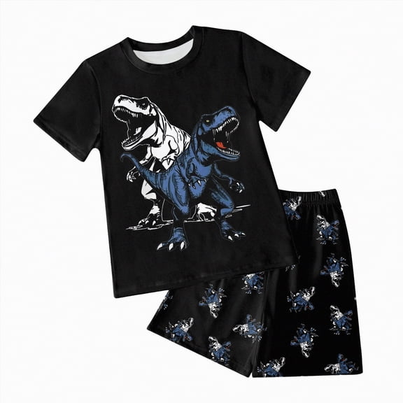 HCNTES Toddler Baby Boy Spring Clothes Dinosaur Print Short Sleeve T-Shirt Top Elastic Waist Shorts Set Spring Outfit For 18-24 Months 2t 3t 4t 5t 6t Summer Pjs Children(Z01-Navy,3-4 Years)