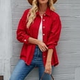 thumbnail image 5 of Scyoekwg Women's Denim Jean Jackets Lapel Button Denim Coats Long Sleeve Casual Lightweight Solid Color Trendy Fall Coats Loose Outerwear(Red,XL), 5 of 8