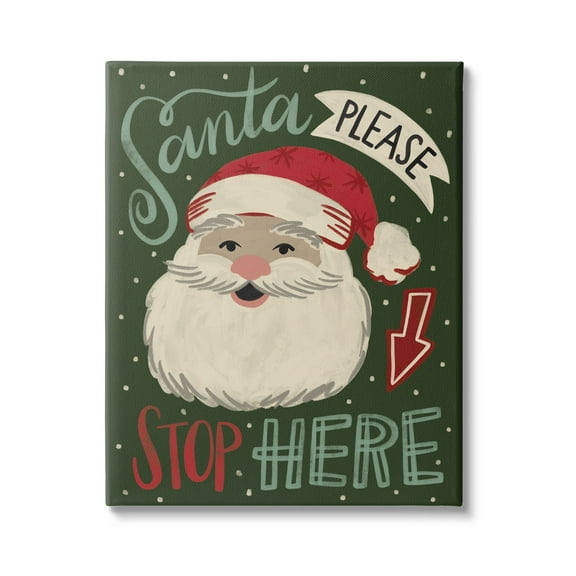 Jovial Santa Claus Polka Dot Pattern Calligraphy Sign Holiday Graphic Art Gallery-Wrapped Canvas Print Wall Art