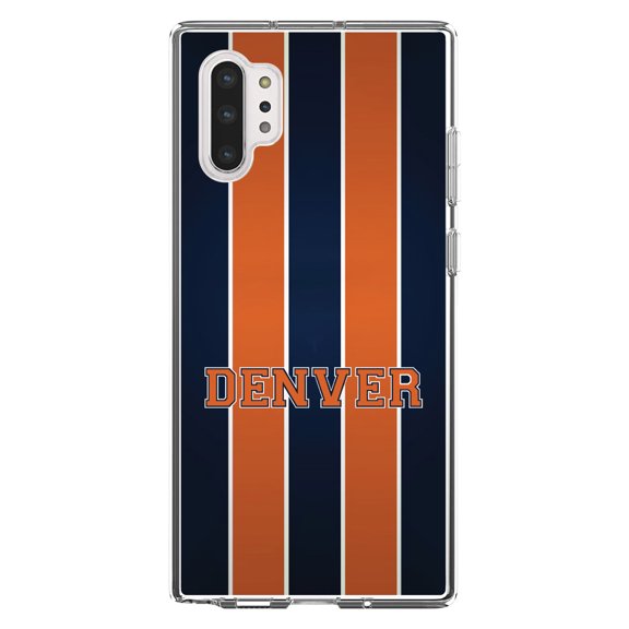 DistinctInk Clear Shockproof Hybrid Case for Galaxy Note 10 PLUS (6.8" Screen) - TPU Bumper, Acrylic Back, Tempered Glass Screen Protector - Orange Navy Broncos - Football Team
