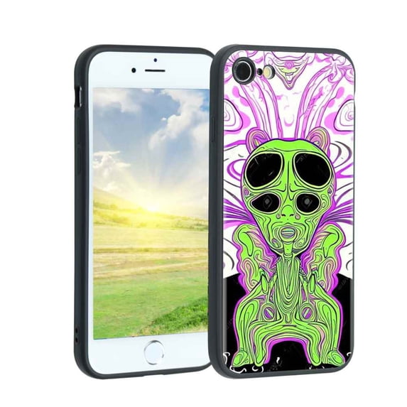 Compatible with iPhone SE 2020 Phone Case, Psychedelic-Trippy-Alien-Art-Visuals-Colours-15 Case Men Women, Flexible Silicone Shockproof Case for iPhone SE 2020