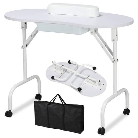 Yaheetech Folding Manicure Table Nail Station with Wrist Cushion Bag, White