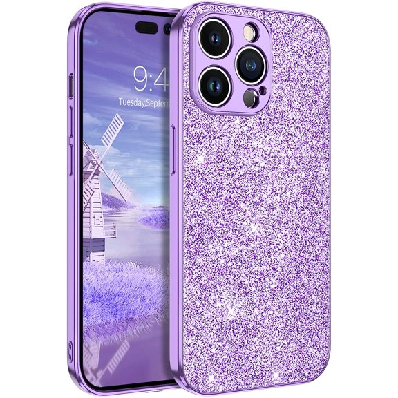 iPhone 14 Pro Max Case, iPhone 14 Pro Max Phone Case 6.7 Inch, Glitter Bling Sparkly Shiny Slim Soft Women Girls Girly Hybrid Shockproof Protective Phone Cases Cover, Lavender Purple
