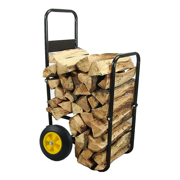 Heavy Duty Firewood Cart with Wheels - All Terrain Steel Log Carrier for Outdoor Indoor Use - Rolling Wood Rack Dolly Hauler for Camping Yard Garden Storage Transport